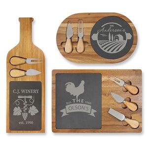 Acacia Wood/Slate Serving Board with Tools. Includes either 2 or 3 Tools