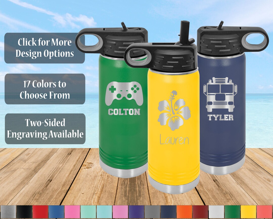 Kids Personalized 20 Oz Stainless Steel Water Bottle With Flip Top Lid ...
