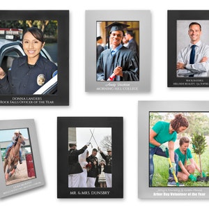 Personalized Laser Engraved Aluminum Picture Frame, Custom Text Photo Frame, Black or Gray Portrait Frame, Available in 4x6 5x7 8x10