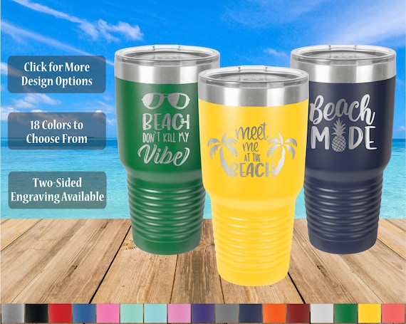 Personalized Beach Vacation Tumbler, 30 Oz Polar Camel Stainless Steel  Insulated Cup With Lid, Front and Back Engraving Available 