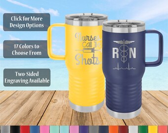 Nurses Personalized 20oz Travel Mug, Gift for Nurse, Customized 20 oz Polar Camel Stainless Steel Insulated Mug with Slider Lid, ICU, RN