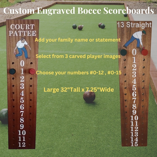 Personalized bocce scoreboard | Extra Large size | The perfect gift | Easily seen large scoring pegs