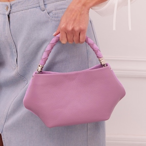 Cartera de piel morada, bolso tote pequeño, bolso de noche morado, bolso pequeño con asa superior, bolso de mano con correa de cadena, bolso de hombro morado, “Melina”