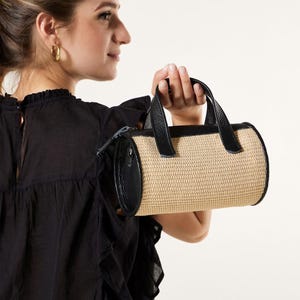 Bolso barril negro, bolso de paja, bolso cilíndrico, bolso redondo, bolso tubo negro, bolso barril pequeño, bolso de verano, "Martha" hecho a medida