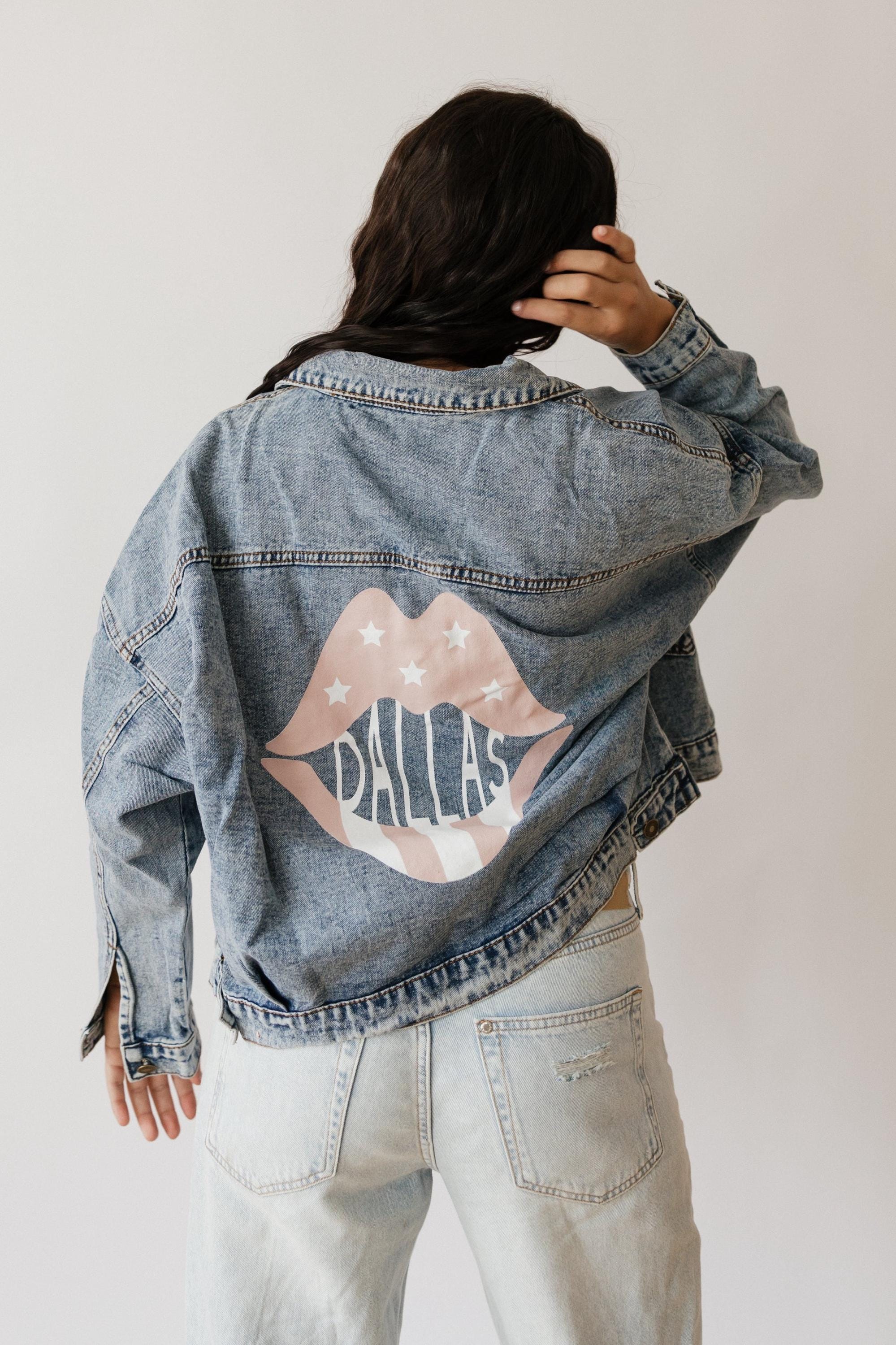 Dallas Rose Pink Lips Print Denim Jacket - Etsy