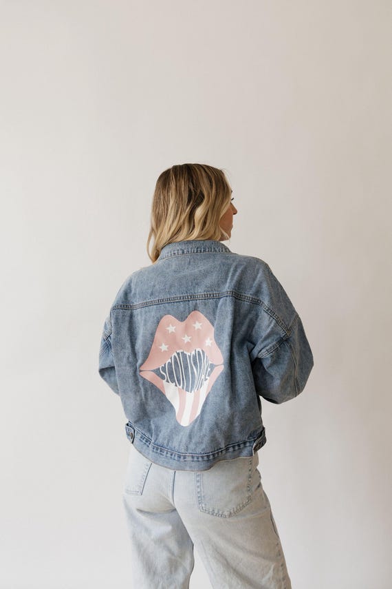 Scottsdale Rose Pink Lips Denim Jacket - Etsy