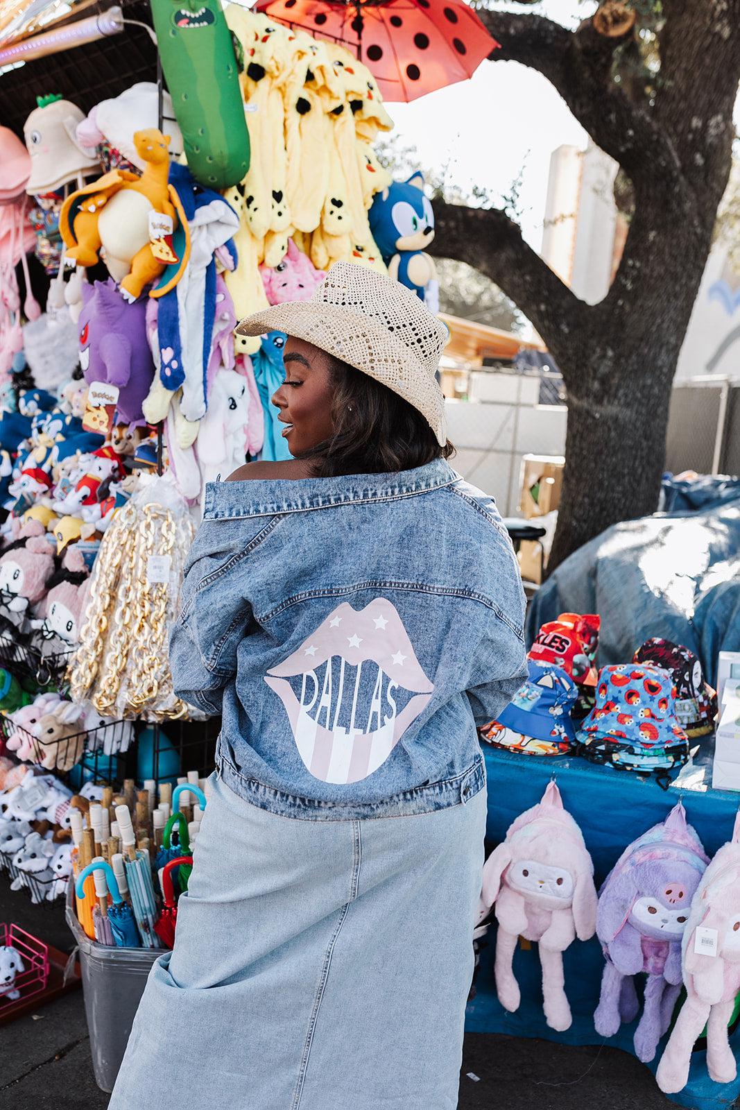 Dallas Rose Pink Lips Print Denim Jacket - Etsy
