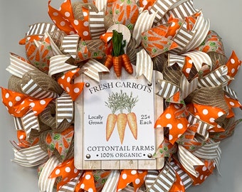 spring wreaths with carrots farmers market wreath Easter wreath for front door with carrots Welcome to our patch wreath