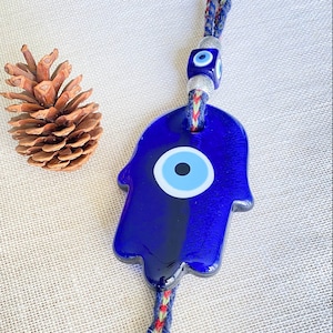 Evil Eye with Hamsa Hand Protection Macrame Wall Hanging, Hand of Fatima Evil eye protection amulet, Good luck vintage ornament, Home Decor