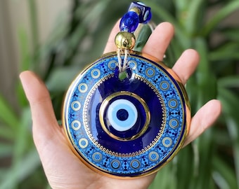 Large Evil Eye Wall Hanging: Handmade Glass Nazar Boncuk Amulet