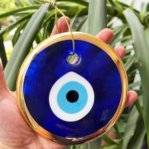 Golden Frame Blue Evil Eye, Traditional home decor, greek gifts, evil eye, nazar protective symbol talisman gift home decor, unique wall art