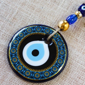 Blue Colour  Painted Glass Round Evil Eye Wall Hanging Decor - Turkish Nazar Amulet