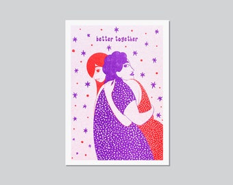 Carte postale : Better Together - Format d'impression Riso A6 - Art mural