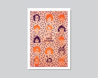 Carte postale : joyeux anniversaire - impression Riso format A6 - oeuvre d'art murale