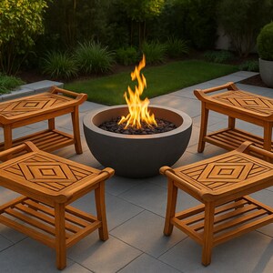 Teak Designer Shower Bench Stool Seat with Leveling Feet, Teak Oil Finish, Large, 19" H x 25" L x 14" W for Your Bathroom, Spa, Pool, Patio image 8