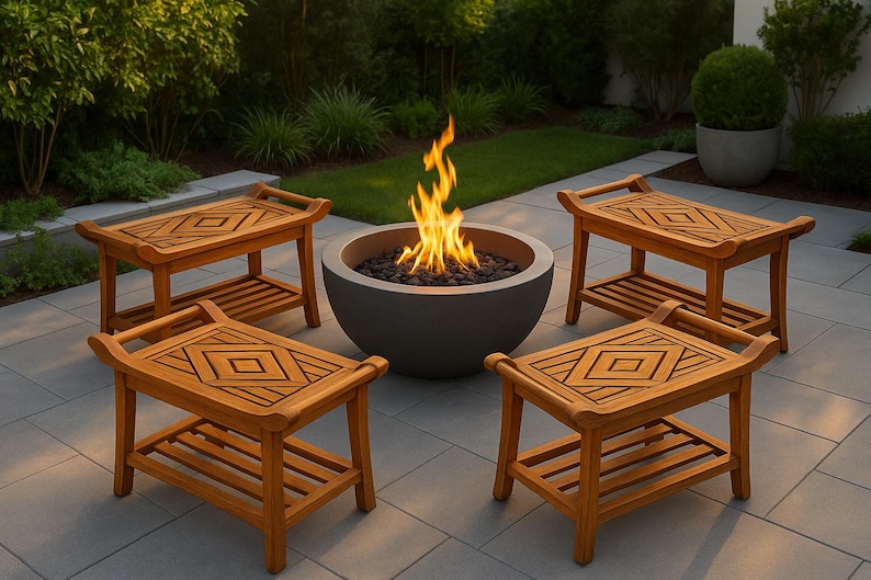 Teak Designer Shower Bench Stool Seat with Leveling Feet, Teak Oil Finish, Large, 19" H x 25" L x 14" W for Your Bathroom, Spa, Pool, Patio image 8