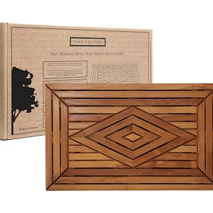 Teak Designer Shower Mat w/Teak Oil Finish Large 31.5 X 19.5 for Bathroom, Bath, Pool, Spa, Boat, Sauna, Patio, RV