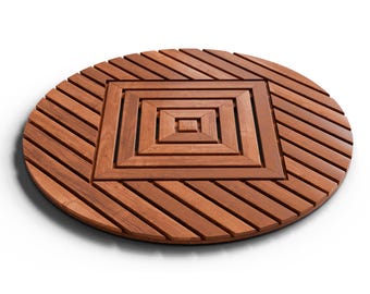 Designer Round Teak Shower Mat, Xtra-Large, 32” Diameter, Waterproof for Bathroom, Pool, Spa, Boat, Sauna, Patio, Front Door