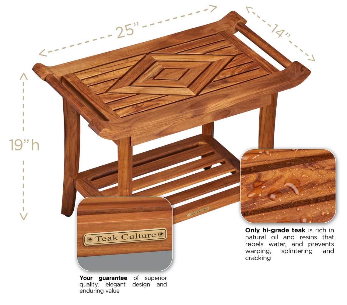 Teak Designer Shower Bench Stool Seat With Leveling Feet Teak - Etsy