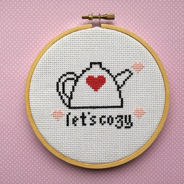 Tea Kettle Love Heart Cross Stitch Pattern | Instant Digital Download PDF