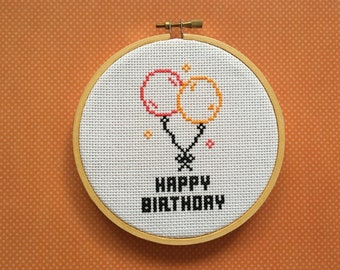 Happy Birthday Balloons Cross Stitch Pattern | Instant Digital Download