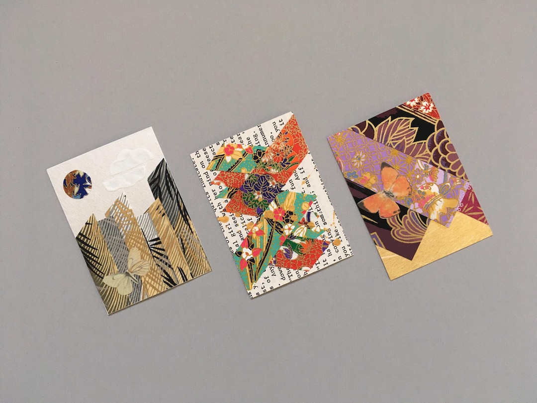Japanese ACEO Artist Trading Cards: Abstract Mixed Media Art, Set of 3 ...