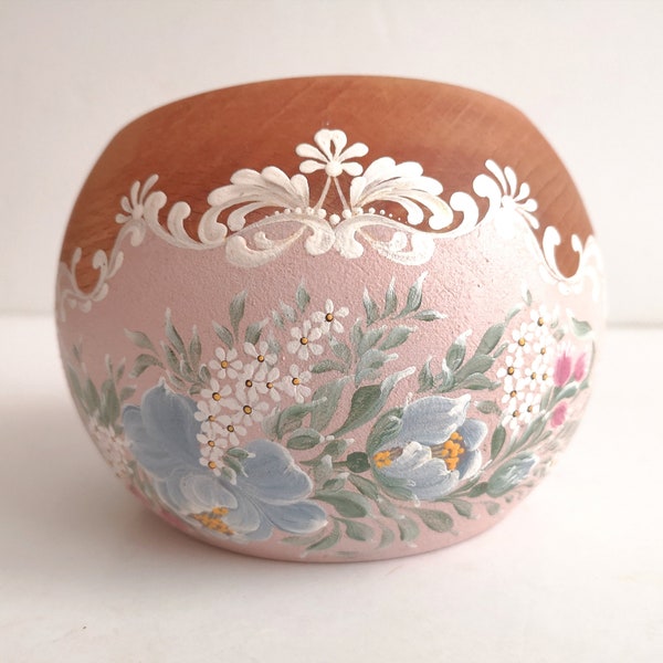 Hand painted lovely wooden container ( bowl )made of solid wood unique piece.