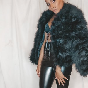Claud Black Feather Jacket | Black Ostrich Turkey Feather Coat | Ache Mode