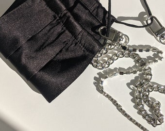 2 Strand Silver Face Mask Rhinestone Chain | Wallet Chain | Purse Accessory | Silver Mask Lanyard | Fashion Mask Accessories | Ache Mode