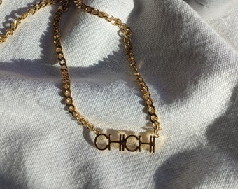 Personalized Gift Name Necklace, Gold Stainless Steel Necklace | Custom Jewelry Monogram Name Choker  | Ache Mode