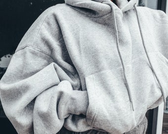 Inacia Grey Fleece Cropped Hoodie Sweatshirt | Comfy Cozy Lounge Sweater | ACHE Mode