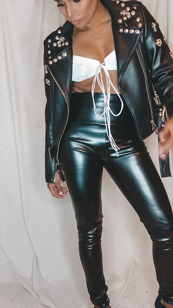 レザージャケット・コート Golden  Cropped Black Leather Biker Jacket s-l1200.jpg