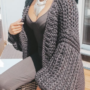 Kole Charcoal Chunky Knit Cardigan Handknitted Long Sleeve Oversized Cozy Sweater Thick Batwing Cardigan Ache Mode image 5