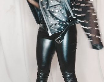 Chichi Heart Studded Black Leather Biker Jacket, Womens Outerwear