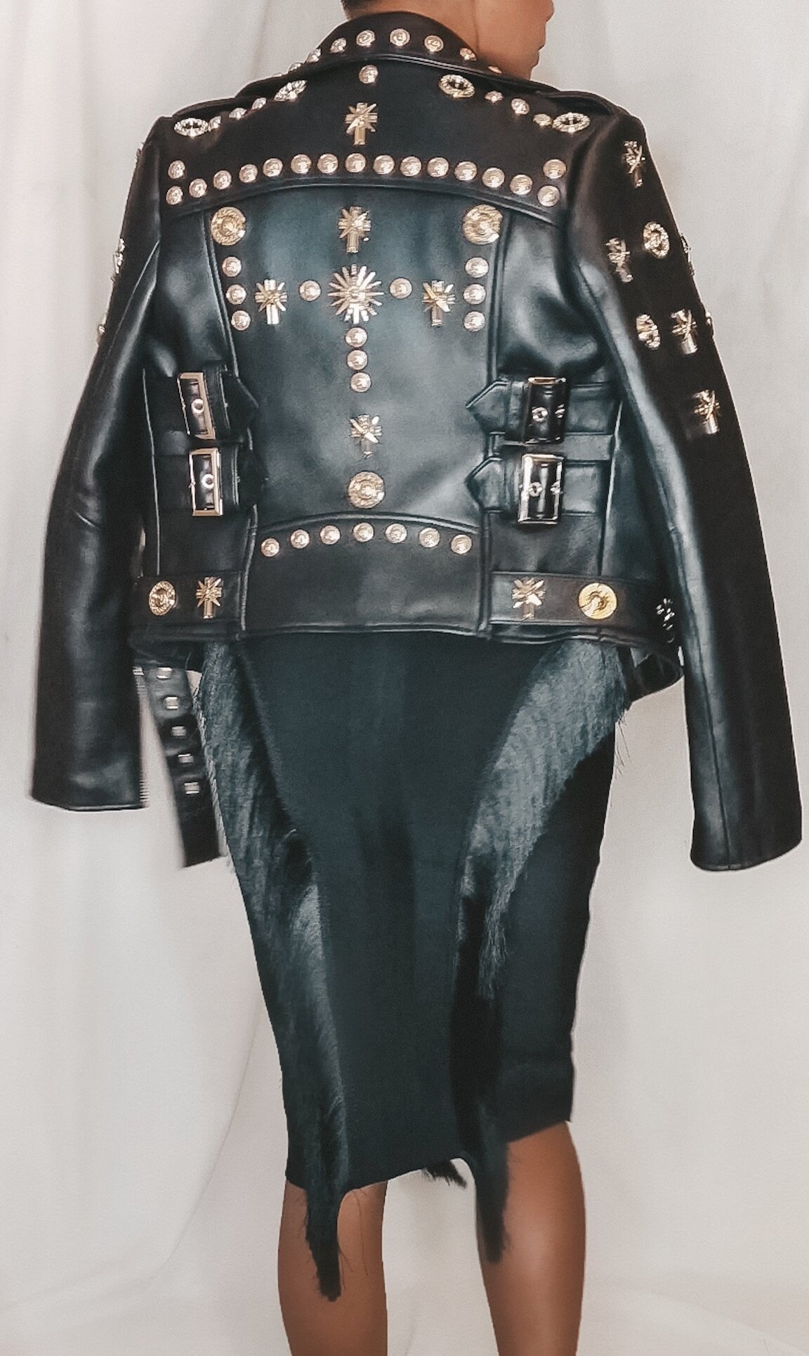 レザージャケット・コート Golden  Cropped Black Leather Biker Jacket s-l1200.jpg