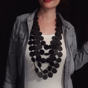 Extravagant Extra Long Necklace, Brown Leather Pendant, Casual Leather Accessory, Large Black Leather Jewelry, Navy Blue Oversize Necklace