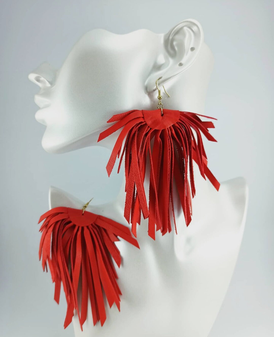 Lightweight Jewelry Extra Long Large Dangle/&Drop Red Tassel Real Leather Earring Valentines Heart Gift Darling Genuine Accessories