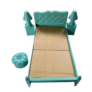 Barbie size bed and night , doll house bed, nightstand and lamps