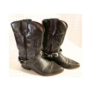 Vintage Doppel-H Cowboy Stiefel aus schwarzem Leder