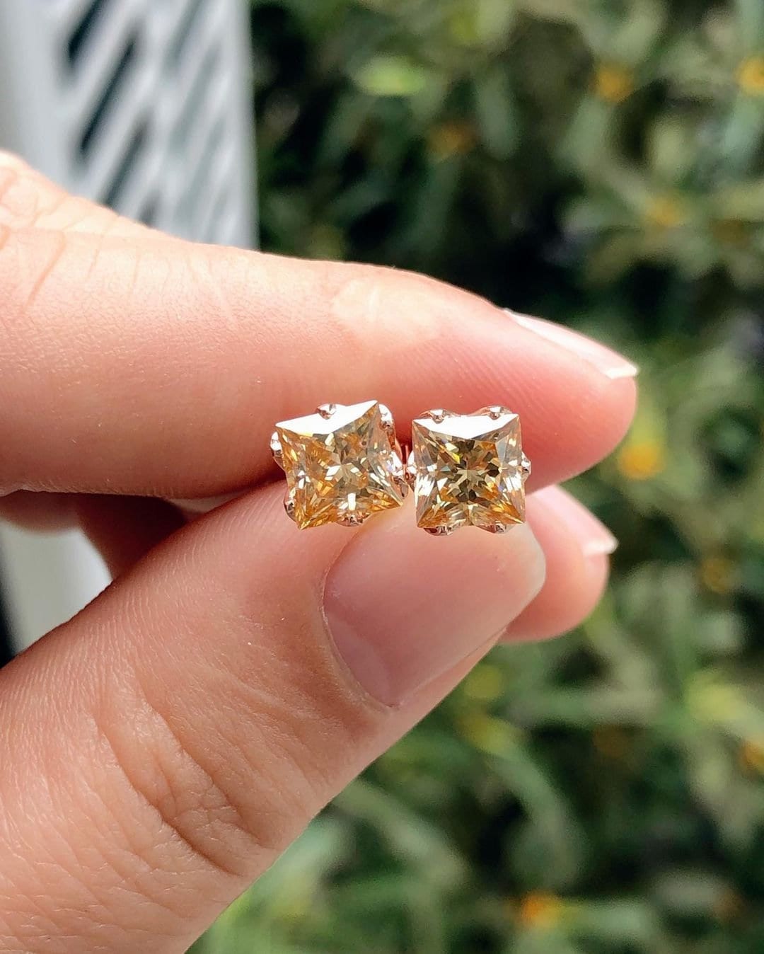 Champaign Princess Cut Moissanite Stud Earrings 6mm Princess Cut Diamond Stud Gift for Woman Anniversary Jewelry Sterling Silver Gold Etsy
