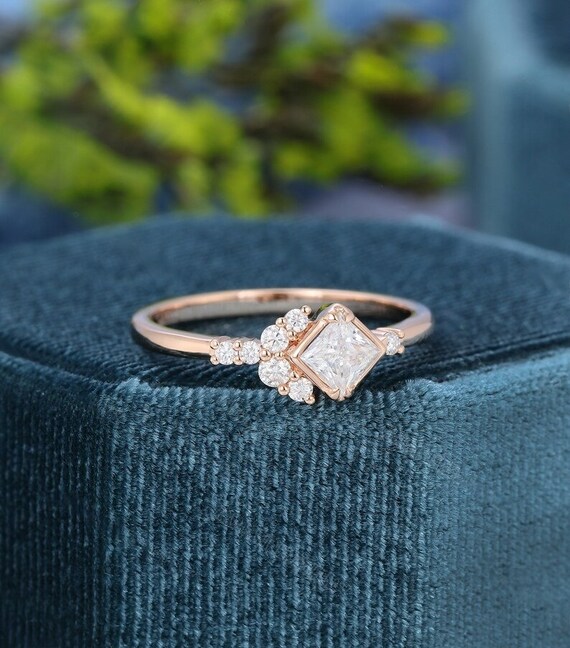 Cluster Moissanite Engagement Ring Dainty 925 Sterling Silver