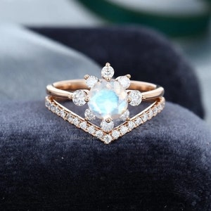 Anillo de compromiso de piedra lunar: anillo nupcial vintage de plata 925 con diamantes