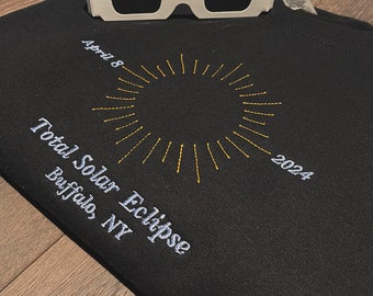 Buffalo, NY Total Solar Eclipse Embroidered Crewneck with Glasses