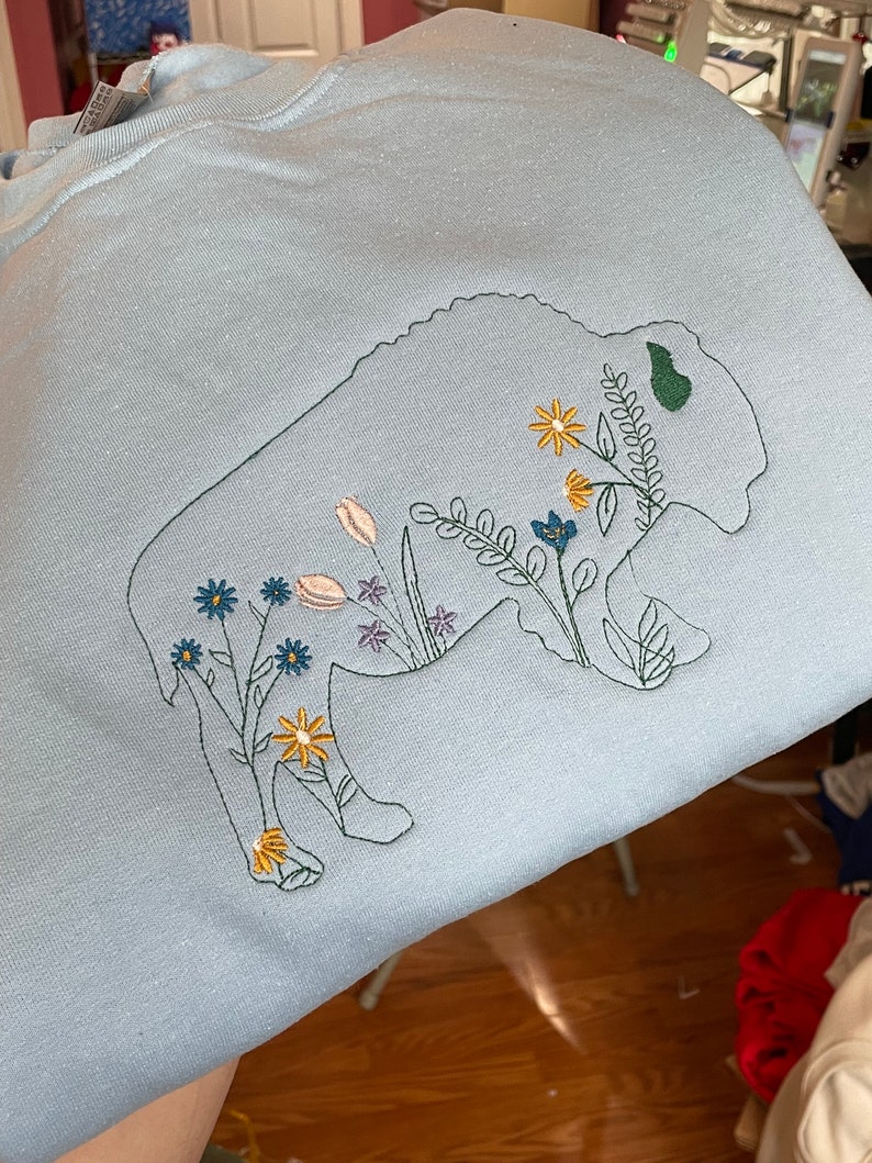 Floral Embroidery Buffalo Crew Buffalo Sweatshirt Pastel Buffalove Spring Buffalo image 4