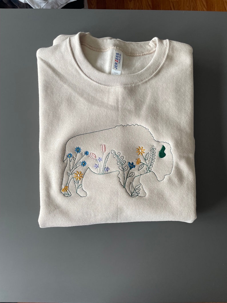 Floral Embroidery Buffalo Crew Buffalo Sweatshirt Pastel Buffalove Spring Buffalo image 7