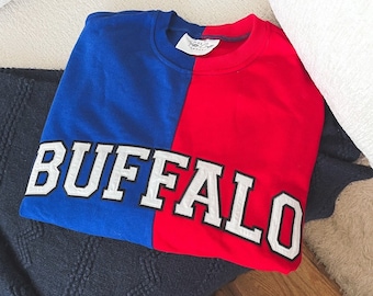 BUFFALO SPLIT CREW | Buffalo Bills Sweatshirt | Two Tone | Mafia | Buffalove | Buffalo Bills Football Crewneck
