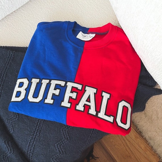 BUFFALO SPLIT CREW | Buffalo Bills Sweatshirt | Two Tone | Mafia | Buffalove | Buffalo Bills Football Crewneck