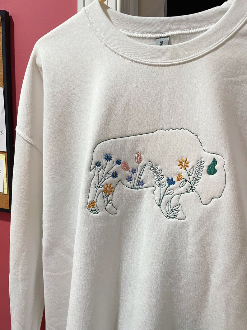 Floral Embroidery Buffalo Crew Buffalo Sweatshirt Pastel Buffalove Spring Buffalo image 5