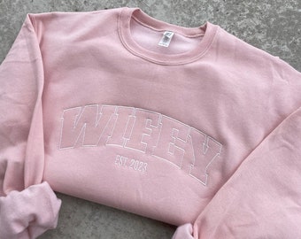 WIFEY Block Embroidered Blush Crewneck | Bride Gifts | Bachelorette Gifts | Bridal Shower