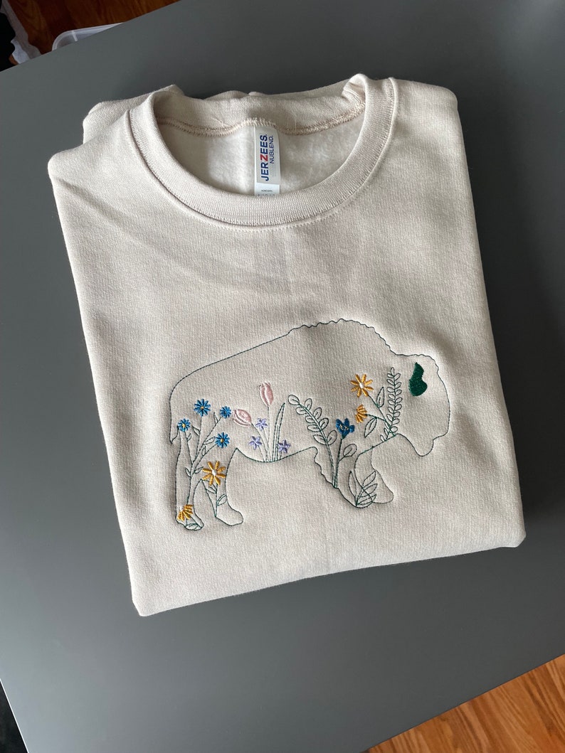 Floral Embroidery Buffalo Crew Buffalo Sweatshirt Pastel Buffalove Spring Buffalo image 6